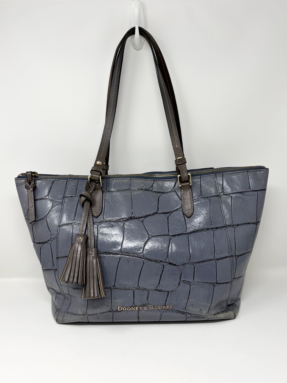 Dooney & Bourke Denison Flynn Blue/Gray Croc Embossed Leather Women's Tote Bag